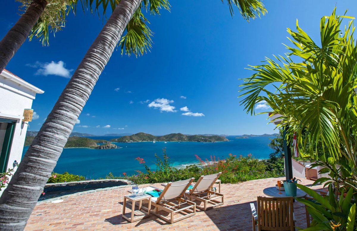 Astral Villa saltwater pool and deck with sunrise ocean views over Coral Bay, St. John