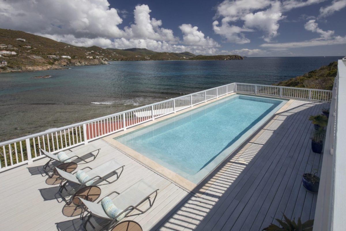 Hart Bay Great House with its large pool and expansive deck above Hart Bay, Chocolate Hole, St. John